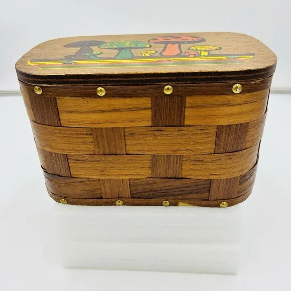 VTG 60s 70s Caro Nan? Folk Art Painted Mushroom Basket Purse Boho Hippie Cottage - Picture 3 of 10